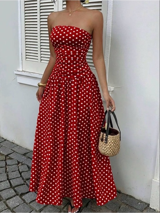 The Real Clean Company Dresses & Skirts - Chic Strapless Red Polka Dot Summer Dress New Boutique
